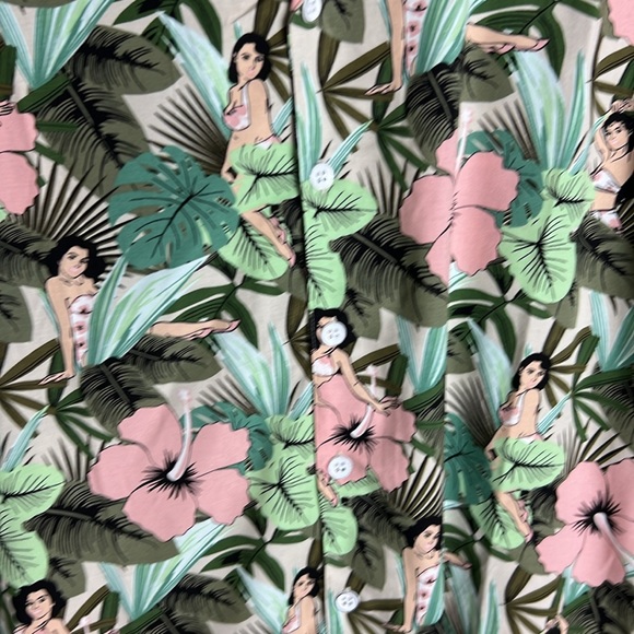 Free Planet Oyster Hawaiian Tropical Button Up Shirt Mens Size M - Picture 2 of 5